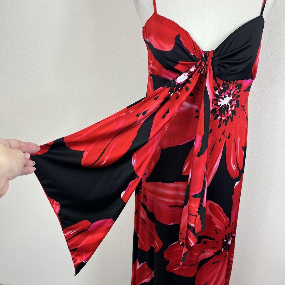 Maggy London Dress Womens 14 Red Floral Maxi Sweetheart Sundress Party Wedding - Picture 3 of 8